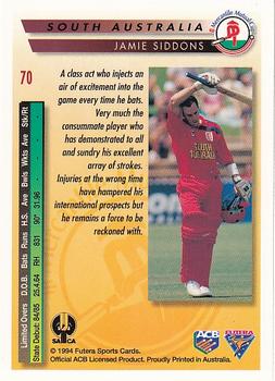 1994-95 Futera Cricket #70 Jamie Siddons Back