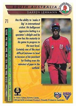1994-95 Futera Cricket #71 Darren Lehmann Back