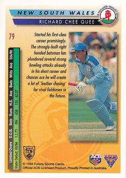 1994-95 Futera Cricket #79 Richard Chee Quee Back