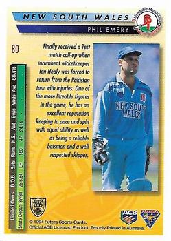 1994-95 Futera Cricket #80 Phil Emery Back