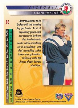 1994-95 Futera Cricket #85 Shane Warne Back