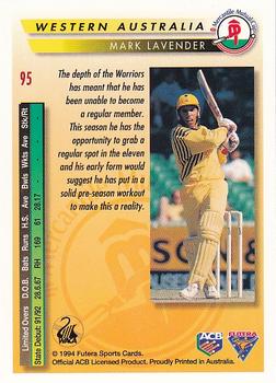 1994-95 Futera Cricket #95 Mark Lavender Back