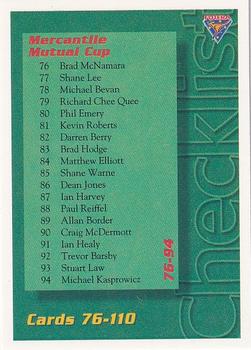 1994-95 Futera Cricket #109 Checklist 76-110 Front