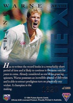 1994-95 Futera Cricket - An Elite XI #AE VIII Shane Warne Back