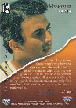 1994-95 Futera Cricket - Great Cricket Memories #GCM 4 Sunil Gavaskar Back