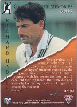 1994-95 Futera Cricket - Great Cricket Memories #GCM 5 Richard Hadlee Back