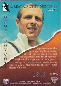 1994-95 Futera Cricket - Great Cricket Memories #GCM 6 Geoff Boycott Back