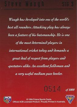 1994-95 Futera Cricket - Signature Series #SIG 3 Steve Waugh Back