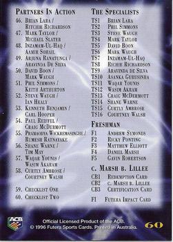 1996 Futera Elite #60 Checklist 46-Specials Back