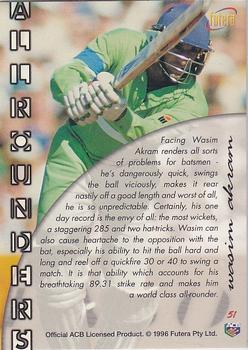 1996 Futera The Decider #51 Wasim Akram Back