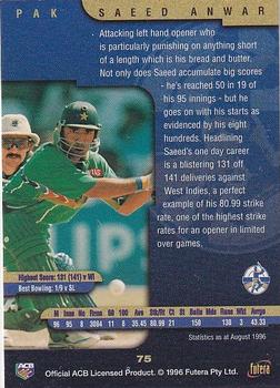 1996 Futera The Decider #75 Saeed Anwar Back