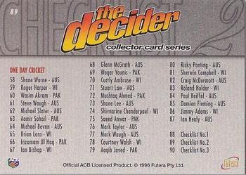 1996 Futera The Decider #89 Checklist 2 Back
