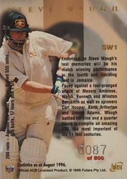 1996 Futera The Decider - Steve Waugh Platinum Player Autographs #SW1 Steve Waugh Back