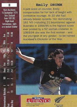 1996 Card Crazy Authentics High Velocity #11 Emily Drumm Back
