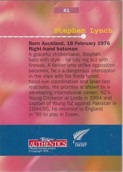 1996 Card Crazy Authentics High Velocity #81 Stephen Lynch Back