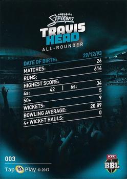 2017-18 Tap 'N' Play BBL Cricket #003 Travis Head Back