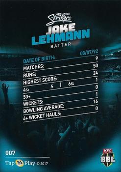 2017-18 Tap 'N' Play BBL Cricket #007 Jake Lehmann Back