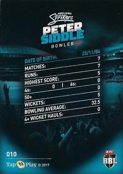 2017-18 Tap 'N' Play BBL Cricket #010 Peter Siddle Back