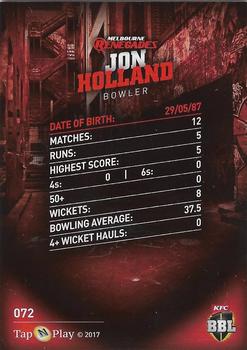 2017-18 Tap 'N' Play BBL Cricket #072 Jon Holland Back