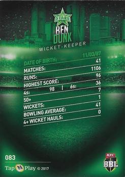 2017-18 Tap 'N' Play BBL Cricket #083 Ben Dunk Back