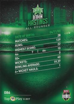 2017-18 Tap 'N' Play BBL Cricket #086 John Hastings Back