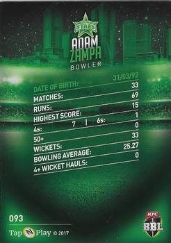 2017-18 Tap 'N' Play BBL Cricket #093 Adam Zampa Back