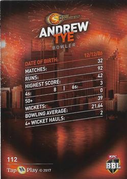 2017-18 Tap 'N' Play BBL Cricket #112 Andrew Tye Back