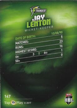 2017-18 Tap 'N' Play BBL Cricket #147 Jay Lenton Back