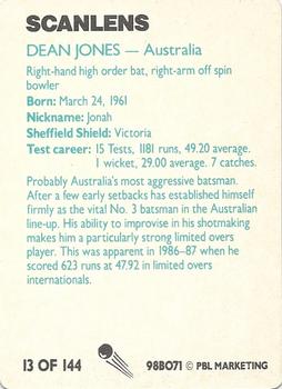 1988-89 Scanlens Stimorol Cricket #13 Dean Jones Back