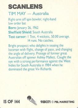 1988-89 Scanlens Stimorol Cricket #15 Tim May Back