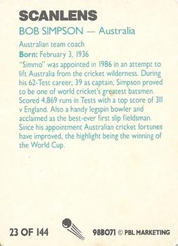 1988-89 Scanlens Stimorol Cricket #23 Bob Simpson Back