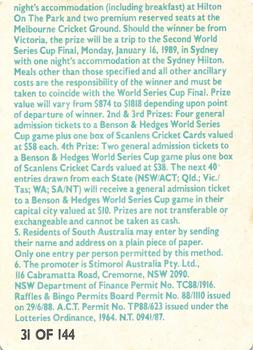 1988-89 Scanlens Stimorol Cricket #31 Scanlens 1988 Cricket Competition Back