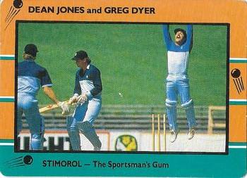 1988-89 Scanlens Stimorol Cricket #72 Dean Jones / Greg Dyer Front