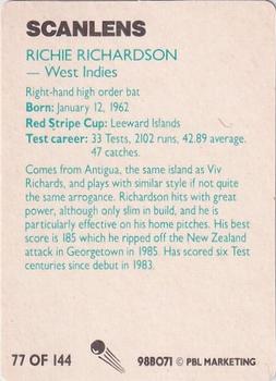 1988-89 Scanlens Stimorol Cricket #77 Richie Richardson Back