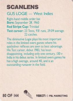 1988-89 Scanlens Stimorol Cricket #80 Gus Logie Back