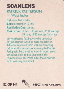 1988-89 Scanlens Stimorol Cricket #82 Patrick Patterson Back