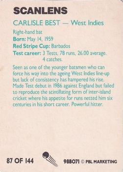 1988-89 Scanlens Stimorol Cricket #87 Carlisle Best Back