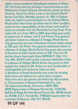 1988-89 Scanlens Stimorol Cricket #99 Scanlens 1988 Cricket Competition Back