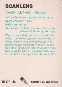 1988-89 Scanlens Stimorol Cricket #111 Wasim Akram Back