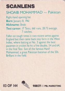 1988-89 Scanlens Stimorol Cricket #113 Shoaib Mohammad Back