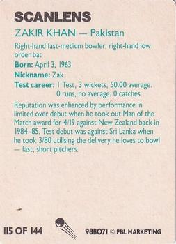 1988-89 Scanlens Stimorol Cricket #115 Zakir Khan Back