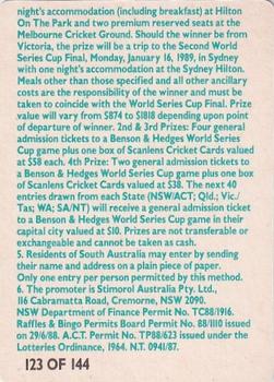 1988-89 Scanlens Stimorol Cricket #123 Scanlens 1988 Cricket Competition Back