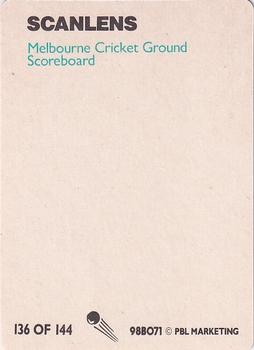 1988-89 Scanlens Stimorol Cricket #136 Melbourne Cricket Ground Scoreboard Back