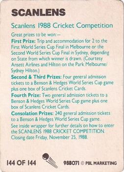 1988-89 Scanlens Stimorol Cricket #144 Ansett Back