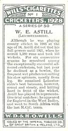 1928 Wills's Cricketers #1 William Astill Back