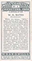 1928 Wills's Cricketers #2 William Bates Back
