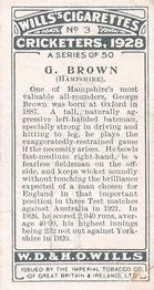 1928 Wills's Cricketers #3 George Brown Back