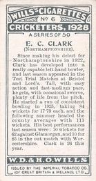 1928 Wills's Cricketers #6 Edward Clark Back