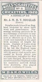 1928 Wills's Cricketers #8 Johnny Douglas Back