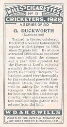 1928 Wills's Cricketers #9 George Duckworth Back